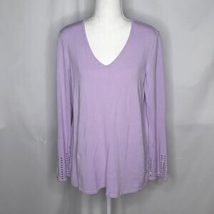 JM Collection Women's V Neck Bell Sleeve Sweater Lilac XS